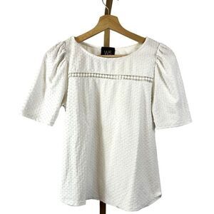 Anthropologie W5 Puff Sleeve Textured Top White EUC Sz Small / boho /